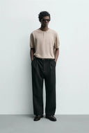 TRICOT T-SHIRT MET POLOSLUITING VAN 100% LINNEN
