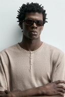 TRICOT T-SHIRT MET POLOSLUITING VAN 100% LINNEN