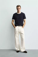 BASIC GERIBD T-SHIRT MET CONTRAST