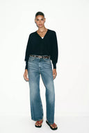 JEANS STRAIGHT TAPERED MET HOGE TAILLE EN CEINTUUR