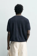TRICOT T-SHIRT MET POLOSLUITING VAN 100% LINNEN