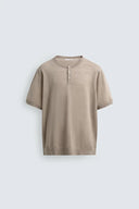 TRICOT T-SHIRT MET POLOSLUITING VAN 100% LINNEN