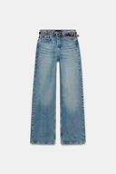 JEANS STRAIGHT TAPERED MET HOGE TAILLE EN CEINTUUR