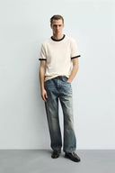 BASIC GERIBD T-SHIRT MET CONTRAST