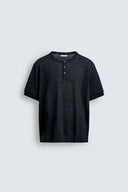 TRICOT T-SHIRT MET POLOSLUITING VAN 100% LINNEN
