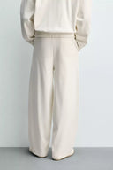 JOGGINGBROEK WIDE FIT MET PLOOIEN  Ecru