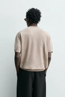 TRICOT T-SHIRT MET POLOSLUITING VAN 100% LINNEN